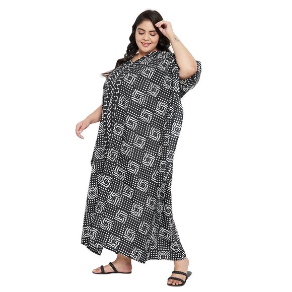 Plus Size Tribal Printed Black Polyester Kaftan Dress for Women by Gypsie Blu - Picture 6 of 10